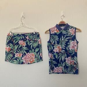 RLX Ralph Lauren Set Skort & Polo Island Tropical Floral Golf Pockets Women's XL
